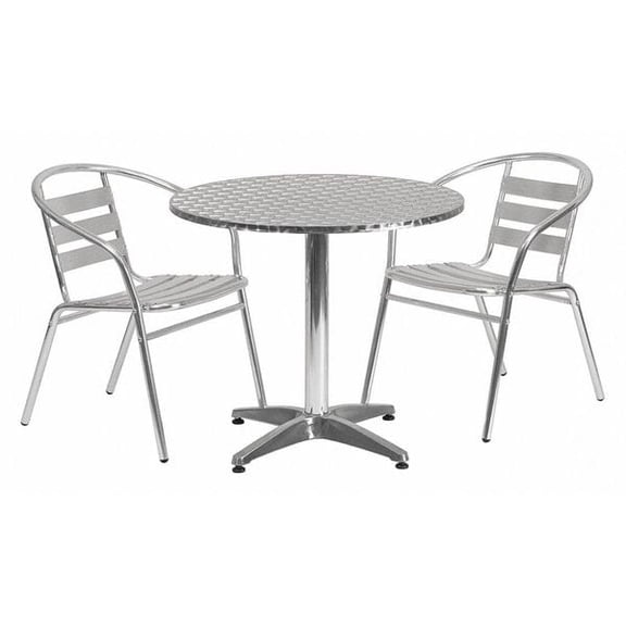 Flash Furniture 31.5'' Round Aluminum Indoor-Outdoor Table Set with 2 Slat Back Chairs