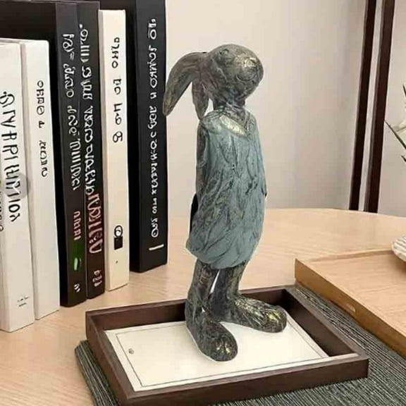 Resin Bunny Figurine Ornament, Rustic Standing Rabbit Decor for Easter Indoor & Outdoor Spring Decorations