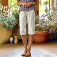 thumbnail image 4 of HongQid Linen Blend Capri Pants for Women Elastic Waist Gingham Print Casual Summer Cropped Trousers With Side Pockets,XL, 4 of 7