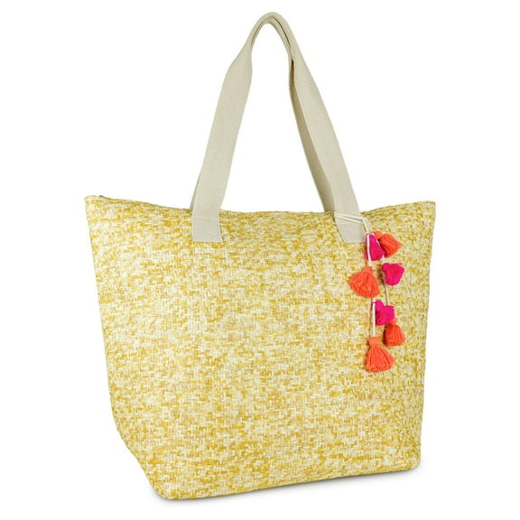 Magid Women's Insulated Beach Tote Bag with Tassel and Flat Handle