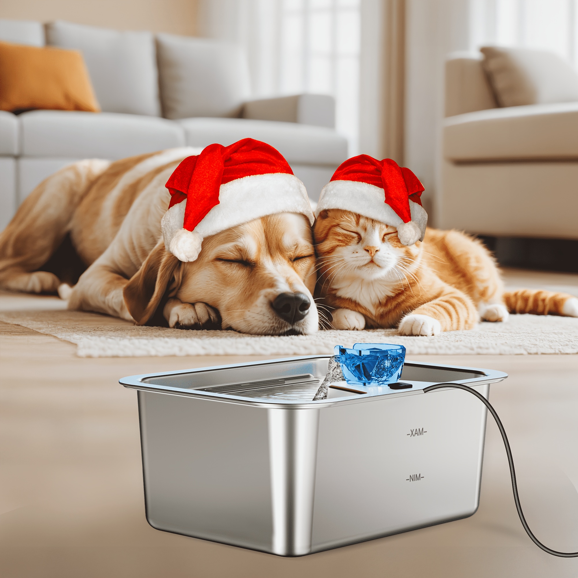 Large Pet Water Dispenser 3 Gallon/11.4L Stainless Steel, Automatic Drinking Bowl for Multiple Dogs, Wide Area, 2/4 Filters, Easy Clean, Silent pump
