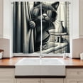 thumbnail image 3 of Ambesonne Cat Kitchen Curtains, Cool Detective Kitty Monochrome, 55"x24", Dark Grey Pale Sepia, 3 of 3
