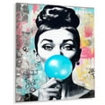 thumbnail image 2 of Designart "Audrey Hepburn Blue Bubble Gum Timeless Elegance" Celebrity Metal Wall Decor, 2 of 5
