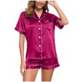 thumbnail image 2 of Yuzhih Women's Satin Pajama Set Button down Short Sleeve Silky Pj Set 2 Piece Sleepwear Loungewear with Shorts, 2 of 7
