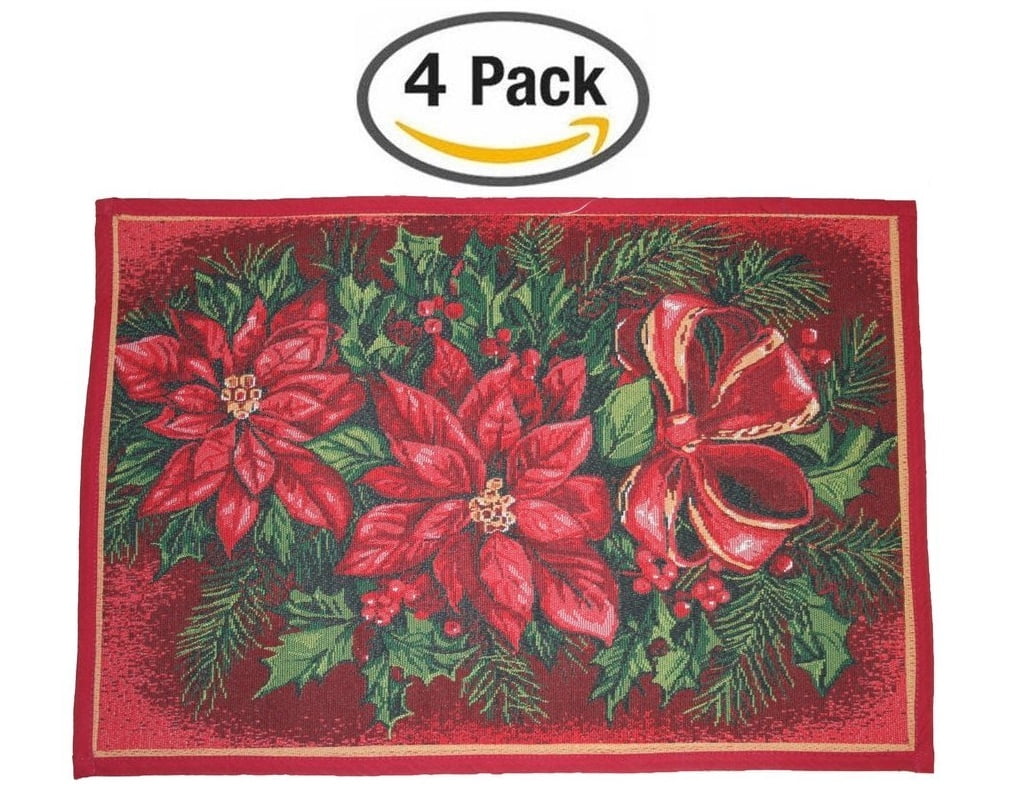 Merry Christmas Poinsettia Tapestry Placemat 