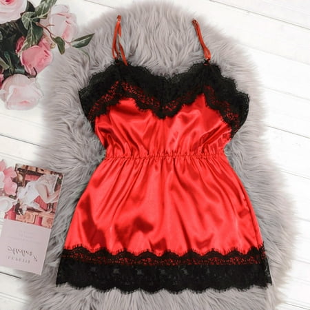 

Njoeus Women V-Neck Satin Sexy Stain Pajamas Bowknot Tops Pajamas