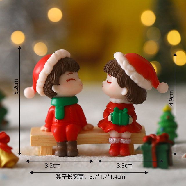 Mini figura de pareja navideña, muñeco, árbol de Navidad, bricolaje, decoración de jardín, bonsái, adorno, juguete para niños, figura en miniatura, estatua, artesanía de resina