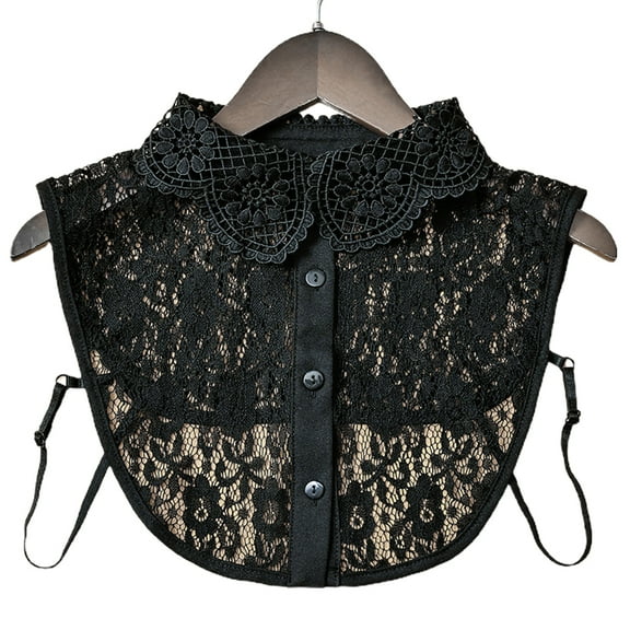 JUNTEX Women Elegant Decorative Lapel Half Shirt Blouse Hollow Out Jacquard Floral Lace Buttons Detachable False Collar Dickey