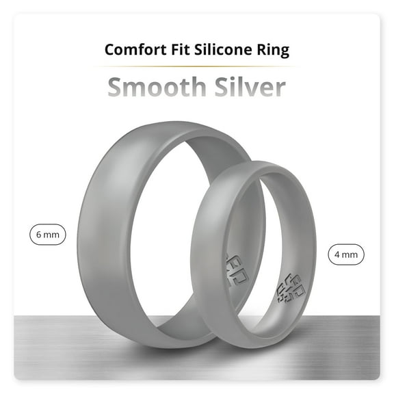 Smooth Silver Breathable Silicone Ring For Men and Women 6mm Bandwidth