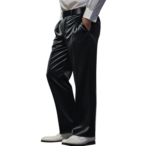 Migroa Mens Baggy Casual Dress Pants Lightweight Pleated Wide Leg Pants Loose Relaxed Fit Trousers Black L