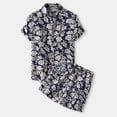 thumbnail image 2 of Conjunto casual de blusa y pantalones de playa de manga corta con estampado de botones para hombre Pompotops  oipoqjl51428, 2 of 9