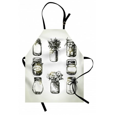 

Retro Apron Rustic Mason and Canning Jars Sketch Unisex Kitchen Bib with Adjustable Neck for Cooking Gardening Adult Size Charcoal Grey by Ambesonne