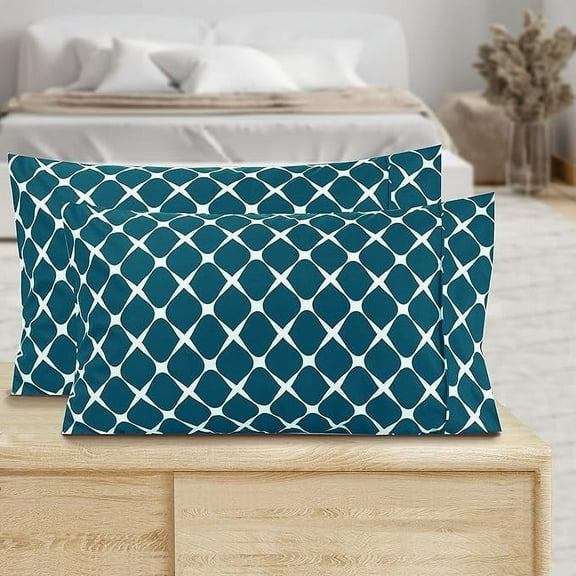 Bloomingdale Pattern Pillowcase 1500 Series 2-Piece Set Super Soft, Easy Slip-On and Wrinkle Resistant King Pillowcase, Turquoise