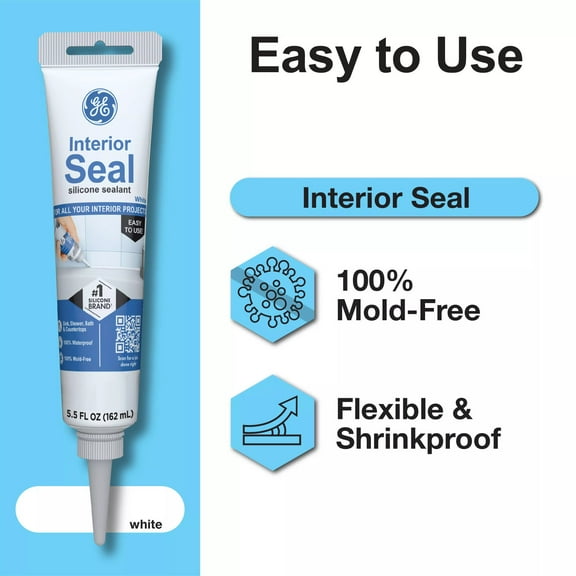 GE Interior Seal Kitchen & Bath, Pack of 1, White 2.8 oz Tube