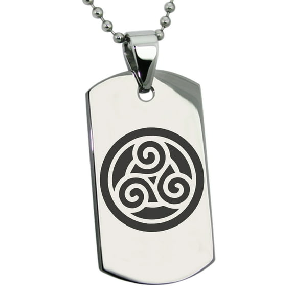 Stainless Steel Celtic Triskele Triskelion Circle Knot Engraved Dog Tag Pendant Necklace