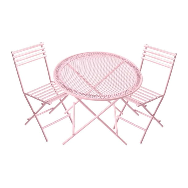 Juego de muebles de metal para casa de muñecas, juego de mesa y sillas para casa de muñecas en miniatura, 1/12 Rosa