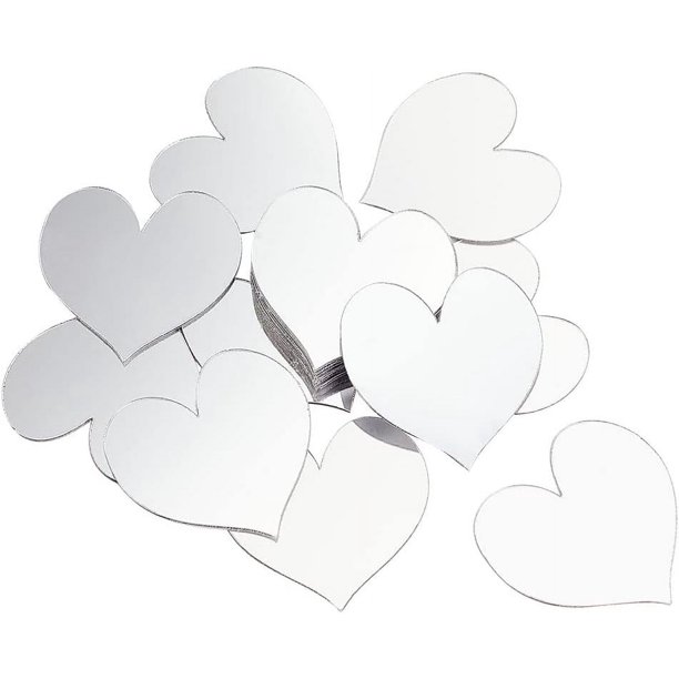 50 piezas de mini azulejos de espejo de 2 pulgadas, acrílicos, con forma de corazón, adhesivos para espejos cuadrados pequeños, mosaicos para manualidades.