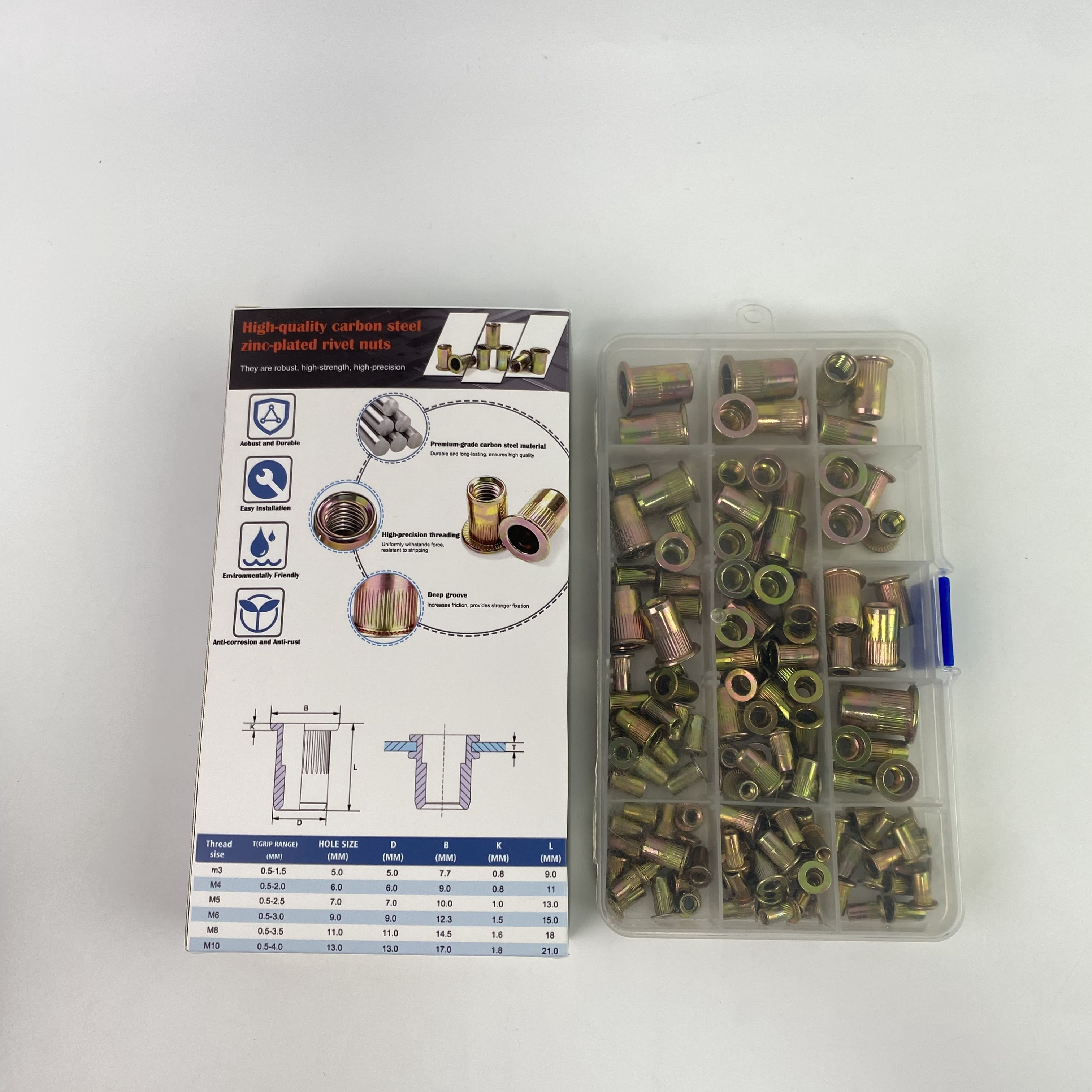 safeirm Metal threaded fasteners,Rivet Nut Kit, 470Pcs SAE & Metric UNC Rivet Nut, Zinc Plated Carbon Steel Rivnut Threaded Inserts Assortment Set Nutserts, Sizes 6-32 8-32