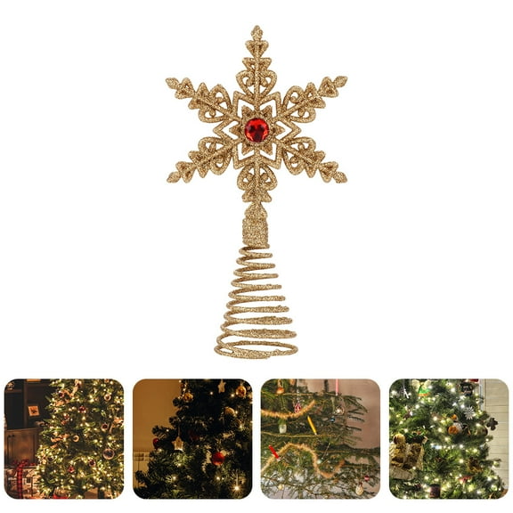 PAMINGONO 2Pcs Golden Snowflake Tree Toppers Miniature Tree Topper For Christmas Decorative 11.4*4.3*2in Iron