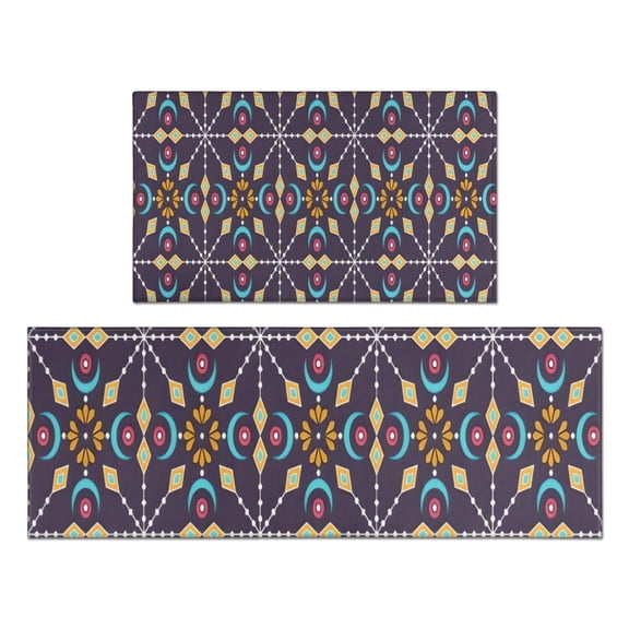 Colorful Floral Pattern Kitchen Rugs Sets Of 2,Anti Fatigue Kitchen Mat Rugs Non Slip Washable,Decorative Kitchen Floor Mats for Kitchen,Sink,Laundry,17"x30" 17"x47"