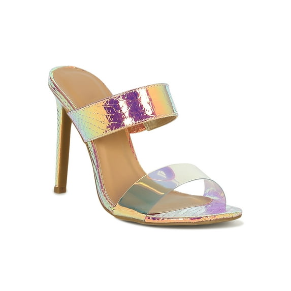 Women Double Straps Slip-On Stiletto Mule Heel Sandal 19058