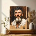thumbnail image 6 of Bearded Man Watercolor Portrait Canvas Rustic Brown Background Male Art, 6 of 8