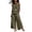 Army Green 01, variant on 2 Piece Sets for Women 2-Piece Linen Blend Outfit, Smocked Ruffle Neck Sleeveless Top + Elastic Waist Wide Leg Pants with Pockets, Casual Summer Set Jumpsuits for Women