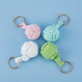 thumbnail image 3 of 4 Color Nautical Rope Keychain Cotton Ball Wooden Beads Wound with Cotton Thread Handmade Weaving Keychain with Golden Iron Keyring Pendant, 3 of 6