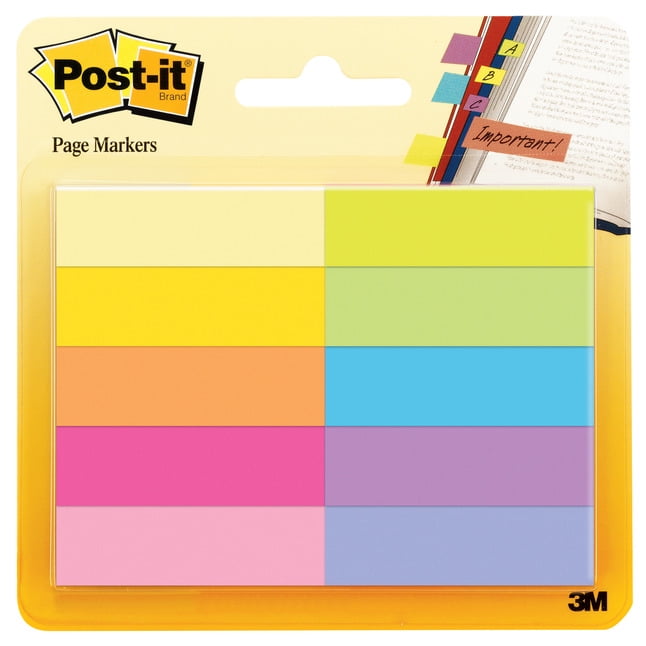 Post-it Page Flag Markers, Assorted Bright Colors, 50 Sheets/Pad, 10 Pads/Pack -MMM67010AB