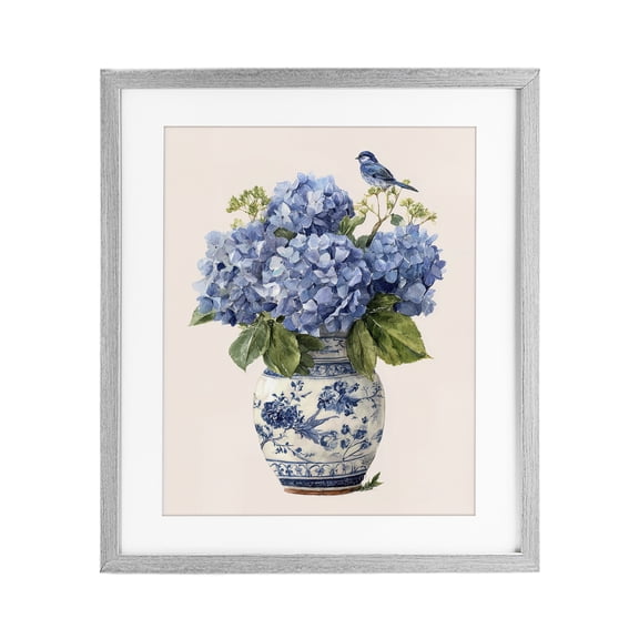 Stupell Industries Traditional Songbird Perched on Hydrangeas Gray Framed Print Under Glass, 17 x 21, by Imagine It Images