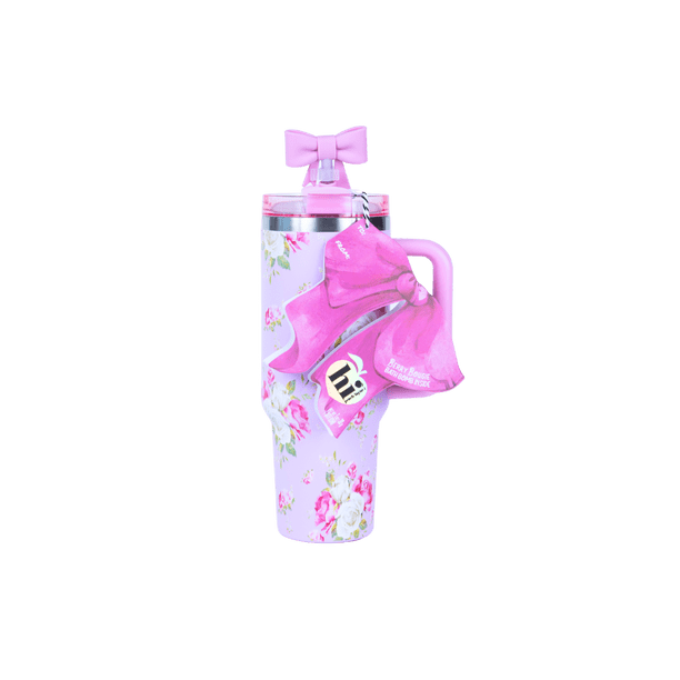 Hi Peach Layne Pink Floral Tumbler 40oz with Straw, Handle, & 30g
