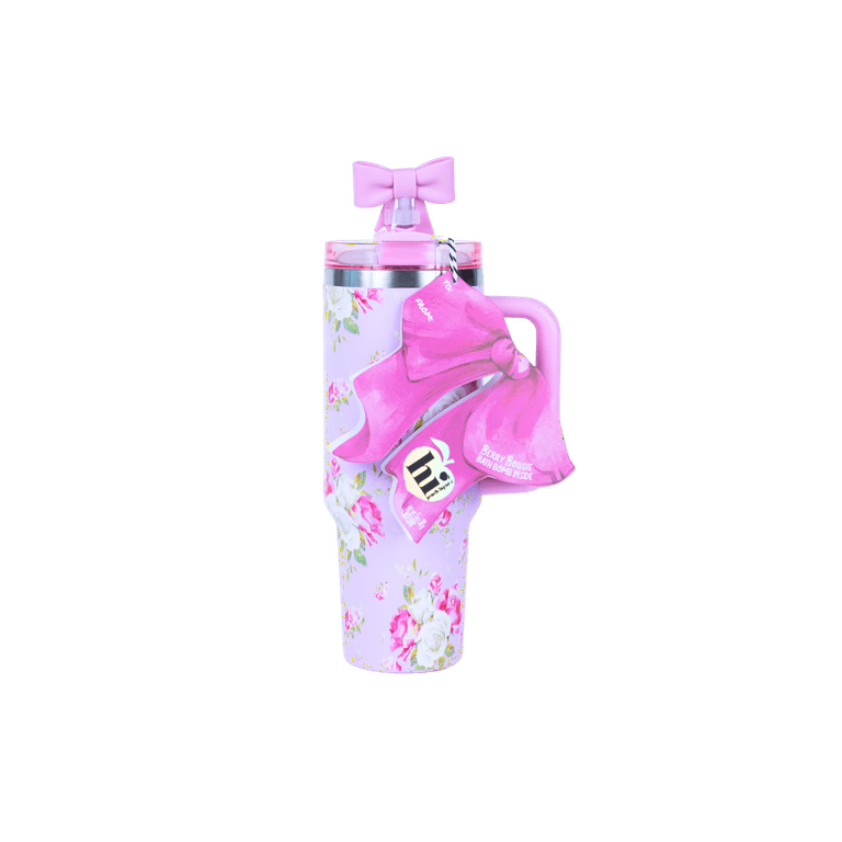 Hi Peach Layne Pink Floral Tumbler 40oz with Straw, Handle, & 30g