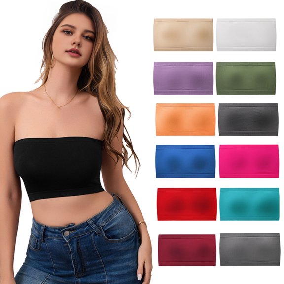 mdesiwst Women's Summer Tube Top Non-Slip Strapless Bandeau Crop Top Basic Sleeveless Going Out Outfits