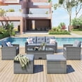 thumbnail image 2 of Harper & Bright Designs 6 Piece Outdoor Patio Furniture Conversation Set with Coffee Table, All-Weather Wicker PE Rattan Sectional Sofas with Ottomans, Dark grey wicker + Light grey cushion, 2 of 14