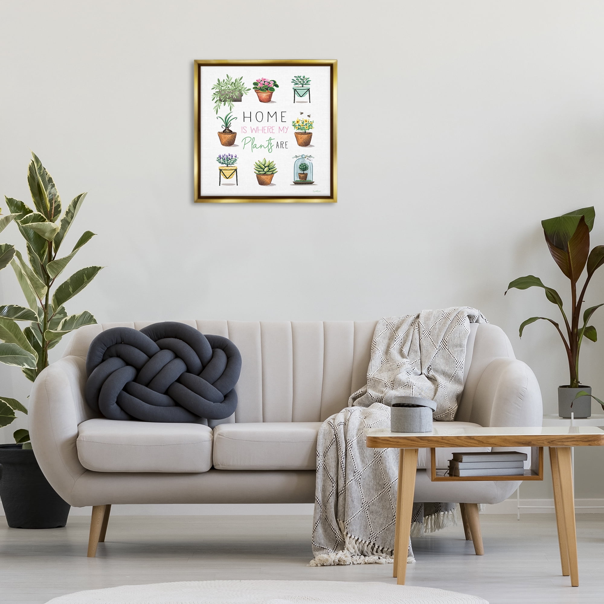Stupell Industries Home Where Plants Are Plants & Flowers Painting Gold Floater Framed Canvas Art Print Wall Art, 25 x 25