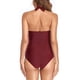 thumbnail image 1 of Traje De Baño De Una Pieza, Traje De Baño Fruncido Con Escote En V Profundo, Traje De Baño Elástico De Color Puro Para La Playa ANGGREK Vino Tinto XL, 1 of 7
