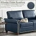 thumbnail image 6 of 3-Seat Sofa with Storage Boxes, Faux Leather Mid Century Modern Couches, Comfy Chairs with Nails Decoration and Wood Legs for Living Room, Navy Blue, 6 of 9
