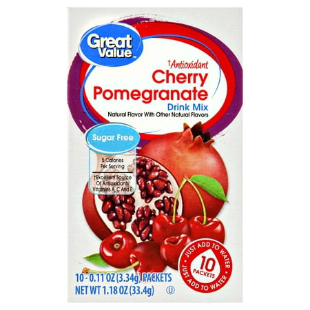 (4 Pack) Great Value Antioxidant Drink Mix, Cherry Pomegranate, Sugar Free, 1.18 oz, 10