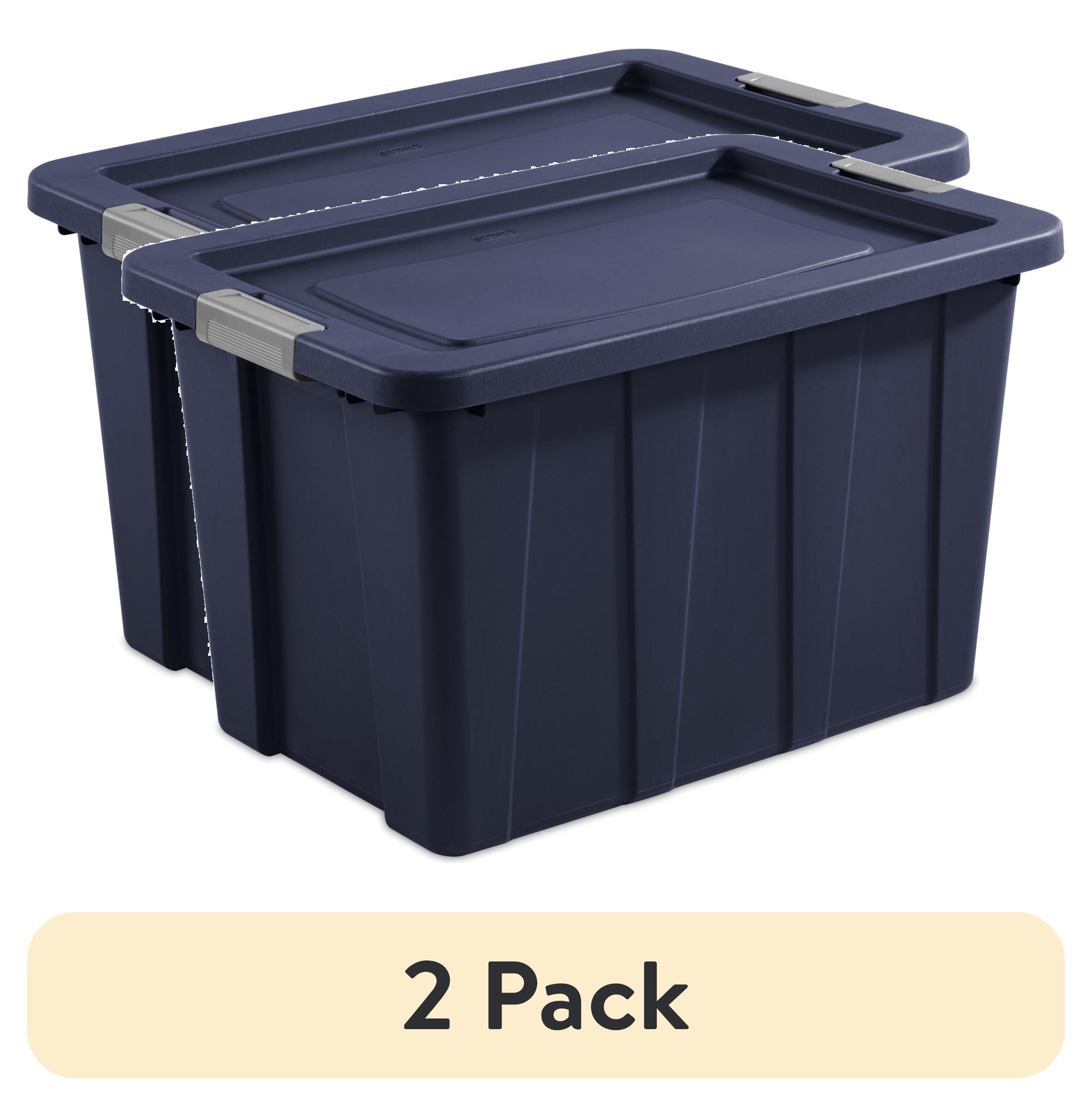(2 pack) Sterilite Tuff1 30 Gallon Extra-Large Latching Storage Bin, Rugged Plastic Tote with Latch Lid, Heavy Duty, Dark Blue
