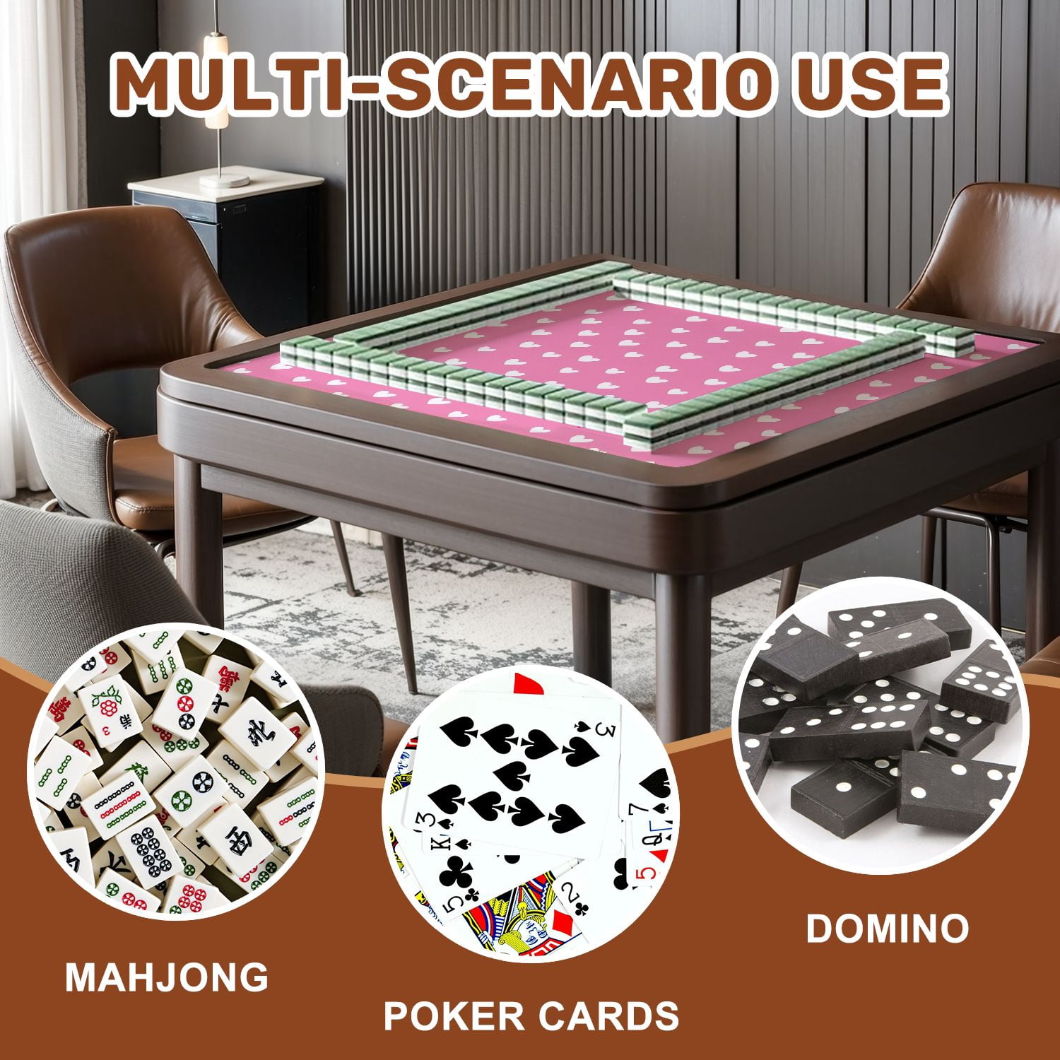 Mahjong Mat 31.5" x 31.5" Pink Heart White Red Hearts Soft Pink Non-Slip Noise Reduction American Mahjong Tiles Table Cover for Dominoes Poker Card Board Games Gift
