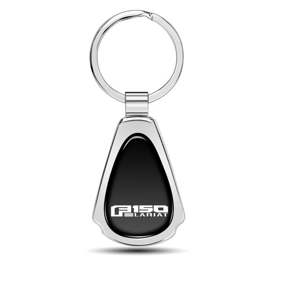 Ford F-150 Lariat Black Dome Chrome Metal Teardrop Key Chain