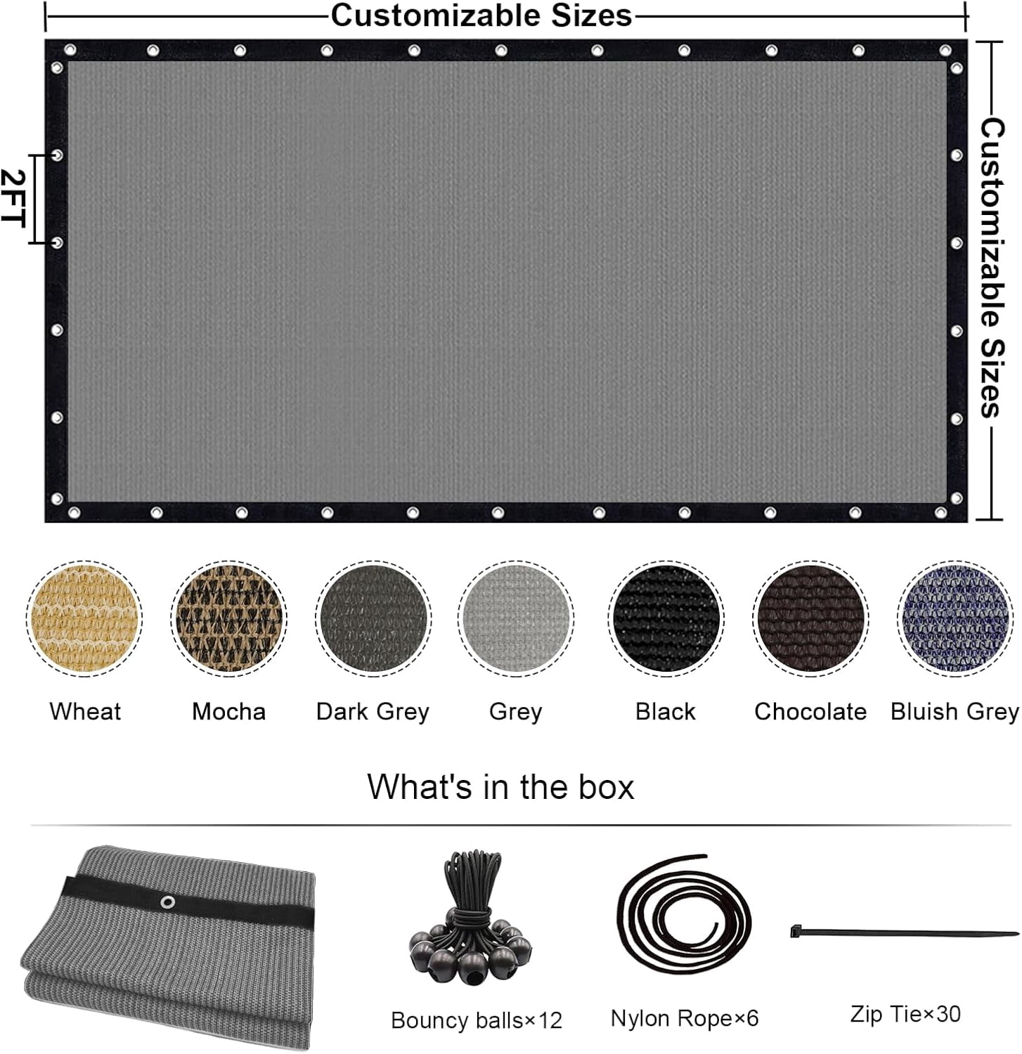 NAWAY 90% Sun Shade Cloth 12'x16' Outdoor Pergola Shade Cover Canopy with Grommets UV Block Privacy Screen for Patio, Backyards, Outdoor, Carport, Garden, Gray