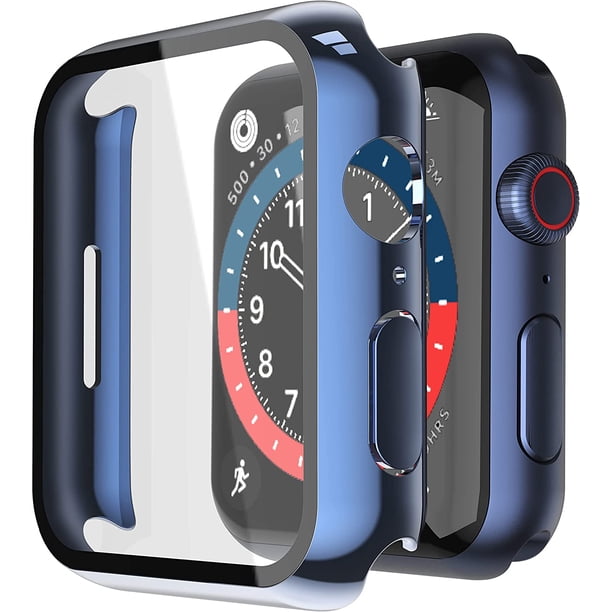 Misxi Paquete de 2 estuches rígidos para PC con protector de pantalla de vidrio templado compatible con Apple Watch Series 6 SE Series 5 Series 4 44 mm, negro