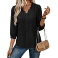 thumbnail image 5 of Warop 3/4 Length Sleeve Womens Tops Solid Hollow Out V-Neck Blouses Summer Casual Business Shirts, 5 of 9