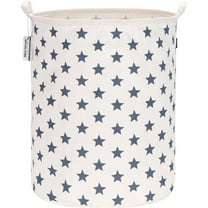 Sea Team Collapsible Canvas Fabric Laundry Hamper with Handles, Cylindric Waterproof Storage Basket, Closet Organizer, 19.7 x 15.7 Inches, Navy Star