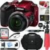 Pre-Owned Nikon COOLPIX B500 16MP 40x Optical Zoom Digital Camera w/ WiFi - Red + 16GB SDHC Accessory Bundle (Refurbished)