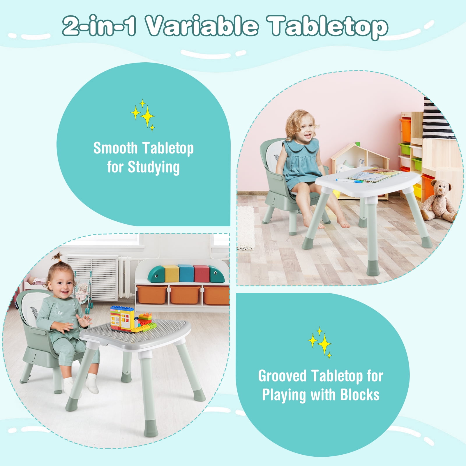 Infans 8-in-1 Baby High Chair w/ Double-layer Cushions Multifunctional Toddler Black