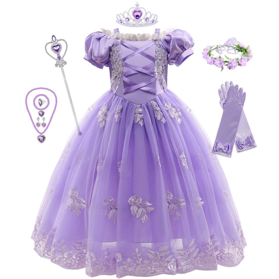 Set De Capa De Princesa Con Corona, Varita Y Collar – Disfraz De Tul Brillante Con Estrellas Para Niñas De 110 A 150 Cm