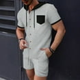 thumbnail image 2 of Stamzod Plus Size Tracksuit Men 2 Piece Fashion Patchwork Summer Short Sleeve Hoodie and Shorts Set Loungewear Casual Loose Athletic Short Sets for Men Gray L, 2 of 7