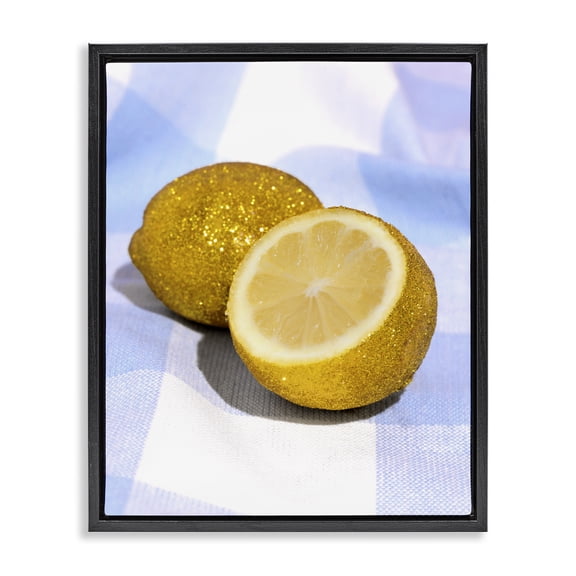 Stupell Industries Contemporary Glimmer Lemon on Blue Black Floating Frame Canvas Art, 17 x 21, by LISH Creative